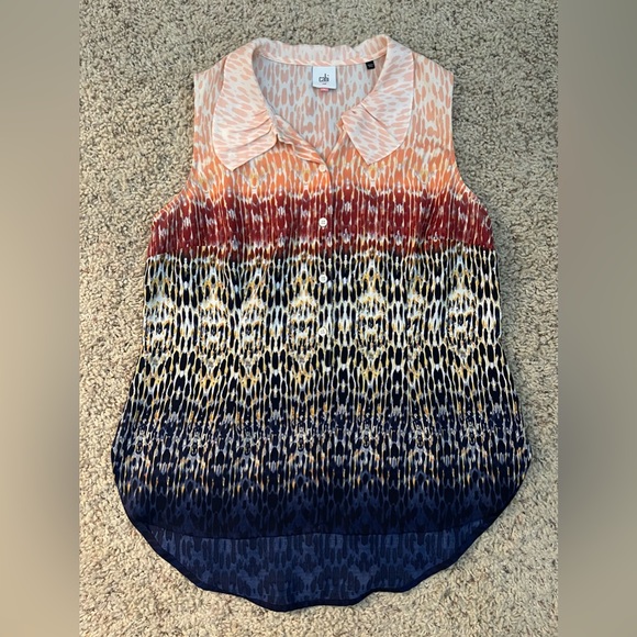 Cabi 3078 Love Popover Sleeveless Blouse Tank Top Peter Pan Collar Ombré Medium - Picture 2 of 4